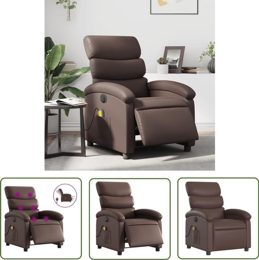 VidaXL Massagestoel verstelbaar elektrisch kunstleer bruin Massagestoel Elektrische Fauteuil Bruine Fauteuil Lederlook Fauteuil Ergonomische Stoel