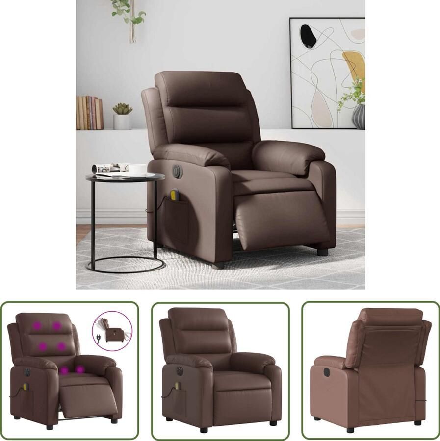 VidaXL Massagestoel verstelbaar elektrisch kunstleer bruin Massagestoel Elektrische Fauteuil Massagebank Ergonomische Stoel Relaxstoel