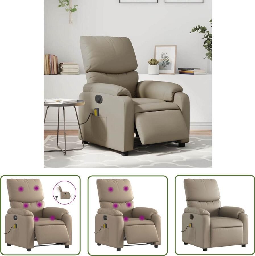 The Living Store Massagestoel verstelbaar elektrisch kunstleer cappuccinokleurig Massagestoel Elektrische Fauteuil Lounge Stoel Relaxstoel Kapstok