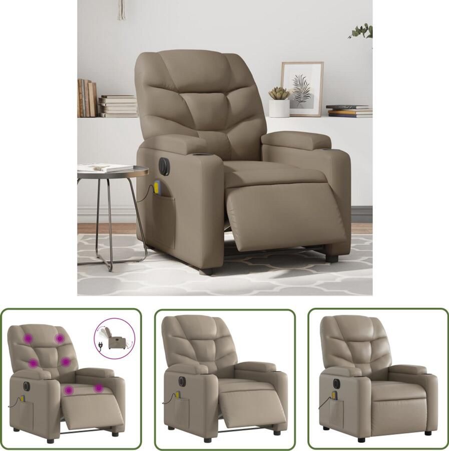 The Living Store Massagestoel verstelbaar elektrisch kunstleer cappuccinokleurig Massagestoel Elektrische Fauteuil Verstelbare Stoel Massage Kunstleder