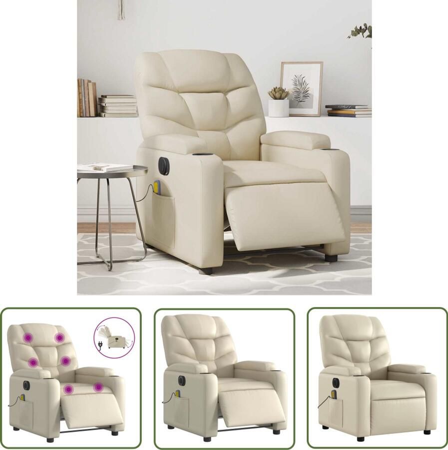 The Living Store Massagestoel verstelbaar elektrisch kunstleer crèmekleurig Elektrische Massagestoel Massagefauteuil Elektrische Verstelbare Stoel Kunstleder Meubilair Lounge Stoel