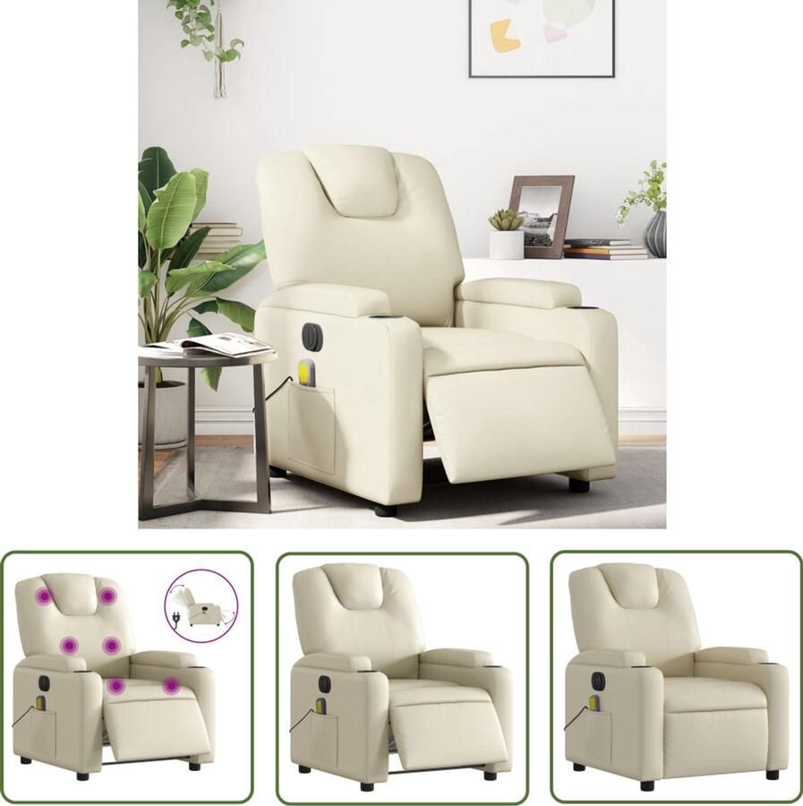 The Living Store Massagestoel verstelbaar elektrisch kunstleer crèmekleurig Elektrische Massagestoel Massagefauteuil Elektrische Verstelbare Stoel Kunstleder Meubilair Lounge Stoel