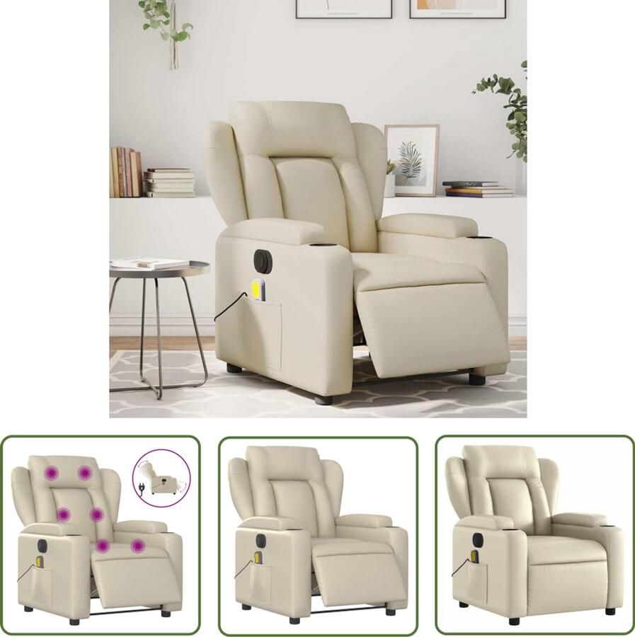 The Living Store Massagestoel verstelbaar elektrisch kunstleer crèmekleurig Elektrische Massagestoel Massagefauteuil Relaxstoel Ergonomische Stoel Lederlook Stoel