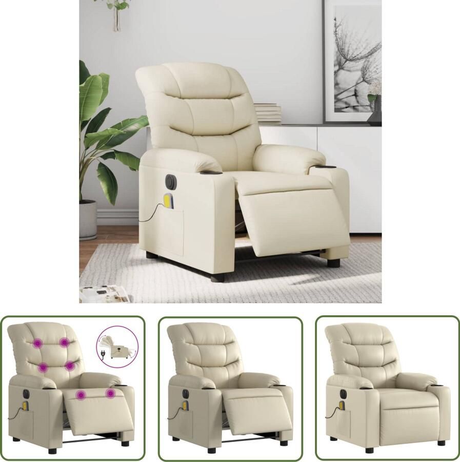 The Living Store Massagestoel verstelbaar elektrisch kunstleer crèmekleurig Elektrische Massagestoel Massagefauteuil Relaxstoel Ergonomische Stoel Lederlook Stoel
