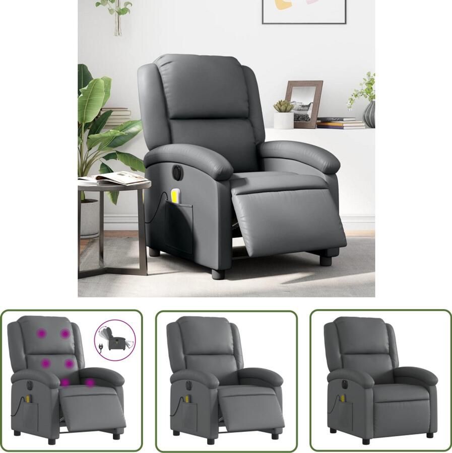 VidaXL Massagestoel verstelbaar elektrisch kunstleer grijs Massagestoel Elektrische Fauteuil Massagebank Loungestoel Relaxstoel