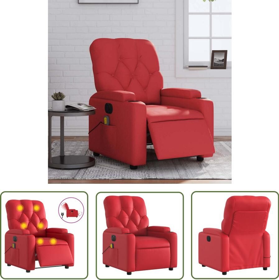 VidaXL Massagestoel verstelbaar elektrisch kunstleer rood Massagestoel Elektrische Fauteuil Massage Relaxstoel Ergonomische Stoel