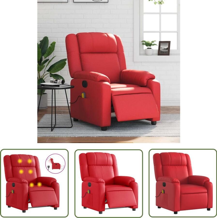 VidaXL Massagestoel verstelbaar elektrisch kunstleer rood Massagestoel Elektrische Fauteuil Massagefauteuil Comfortstoel Relaxstoelen