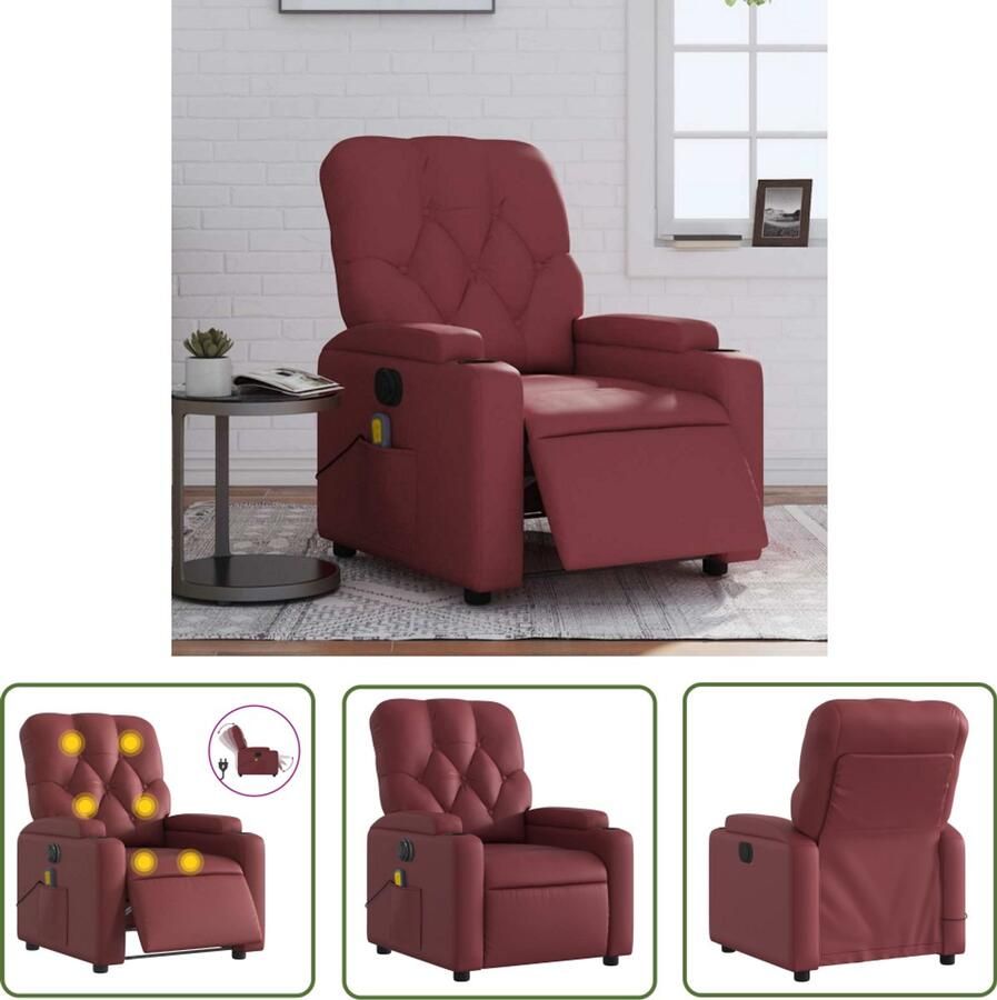 VidaXL Massagestoel verstelbaar elektrisch kunstleer wijnrood Massagestoel Elektrische Fauteuil Massagebank Relaxstoel Ergonomische Stoel