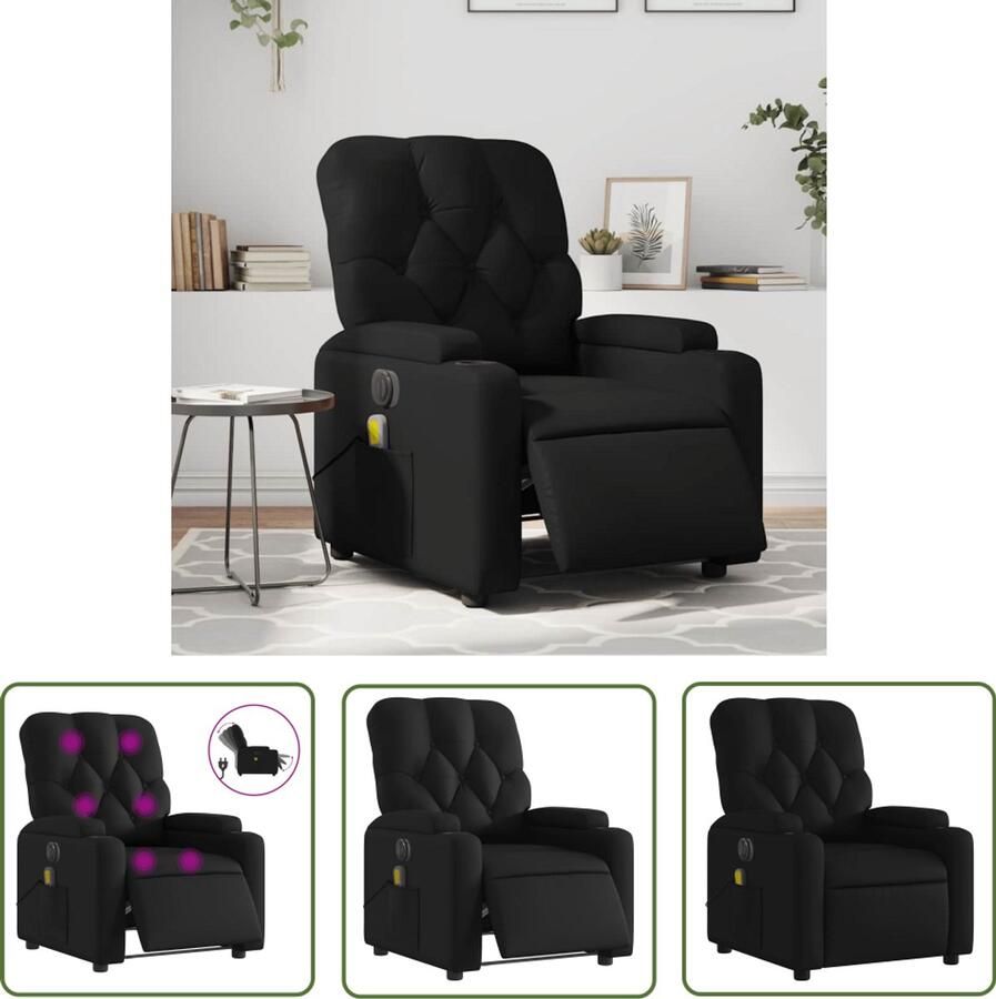 The Living Store Massagestoel verstelbaar elektrisch kunstleer zwart Massagestoel Elektrische Fauteuil Massagebank Ergonomische Stoel Relaxstoel