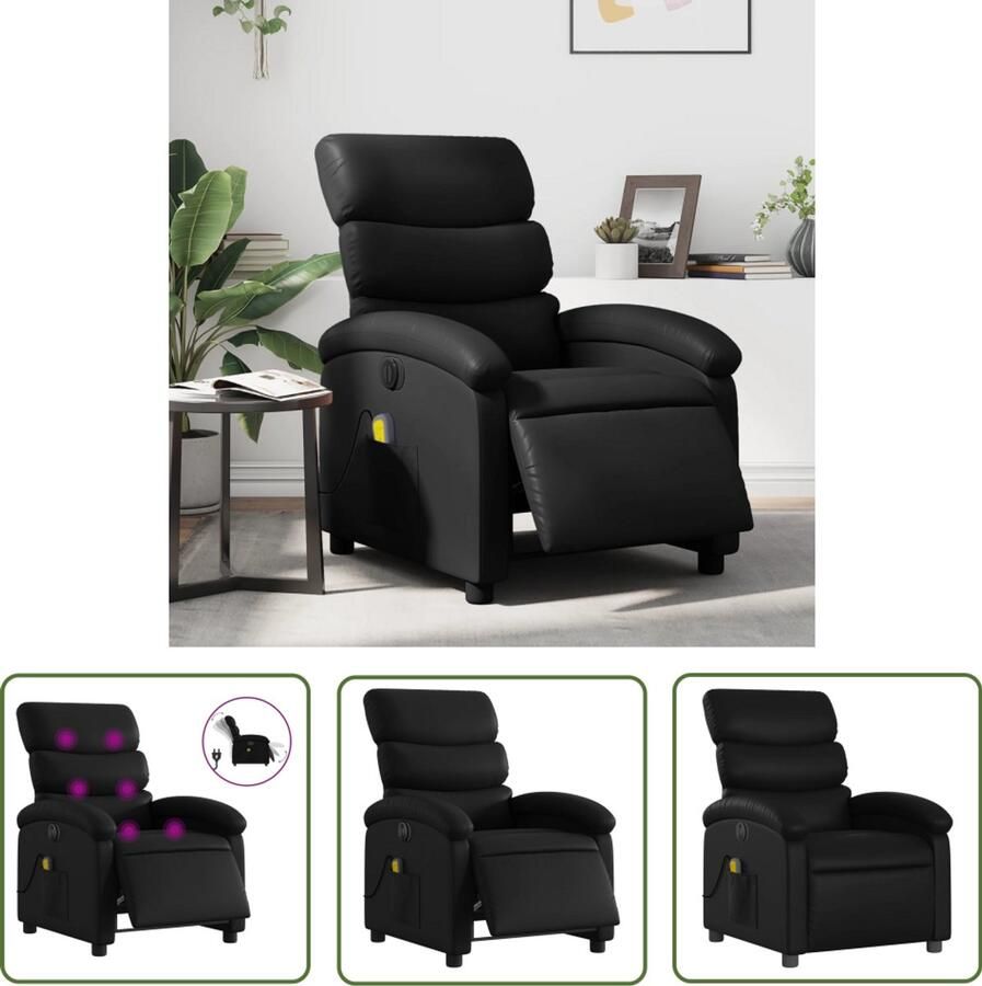 The Living Store Massagestoel verstelbaar elektrisch kunstleer zwart Massagestoel Elektrische Fauteuil Massagebank Ergonomische Stoel Relaxstoel
