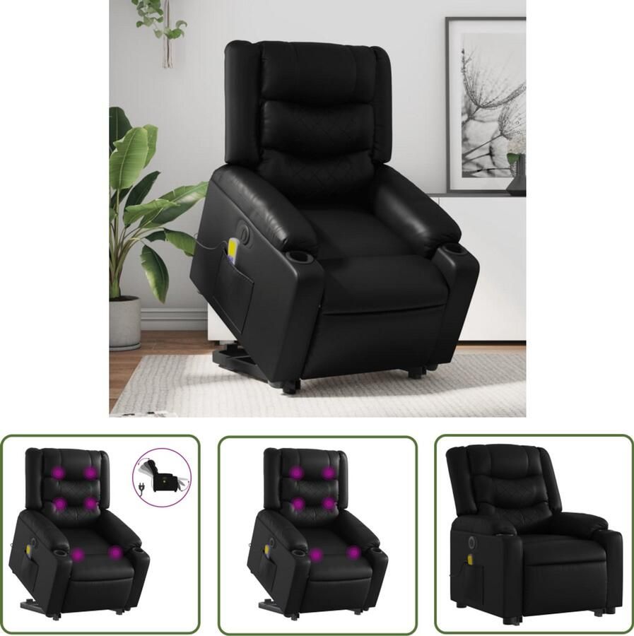 VidaXL Elektrische Fauteuil Sta Op Massagestoel Sta-op-massagestoel elektrisch kunstleer zwart Massagerugstoel Comfortstoelen Kunstleder Stoel