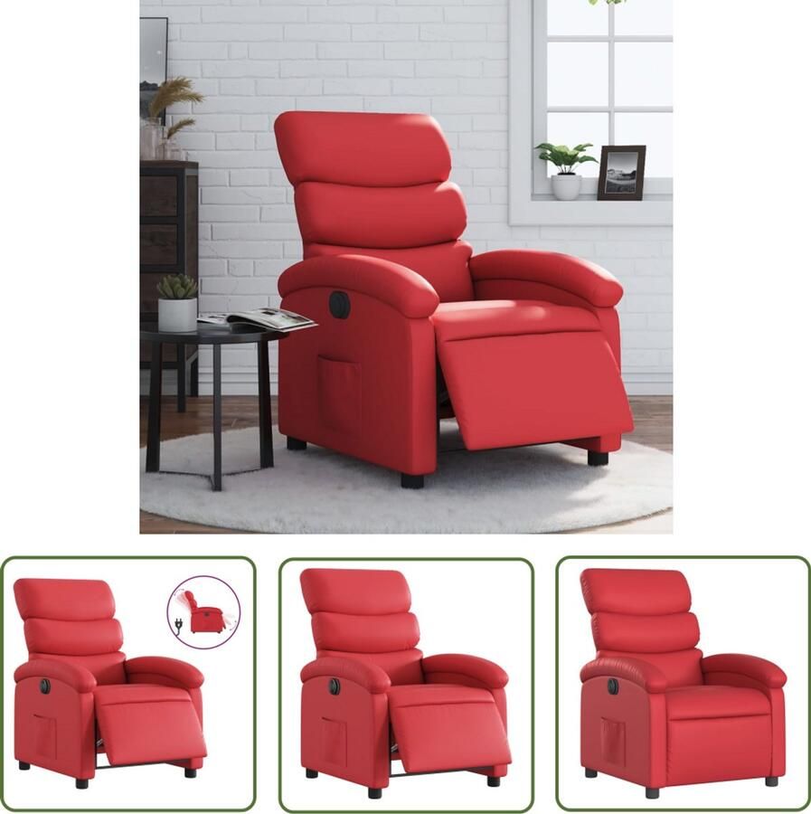 The Living Store Fauteuil verstelbaar elektrisch kunstleer rood Elektrische Fauteuil Verstelbare Fauteuil Lederlook Fauteuil Lounge Fauteuil Relaxfauteuil