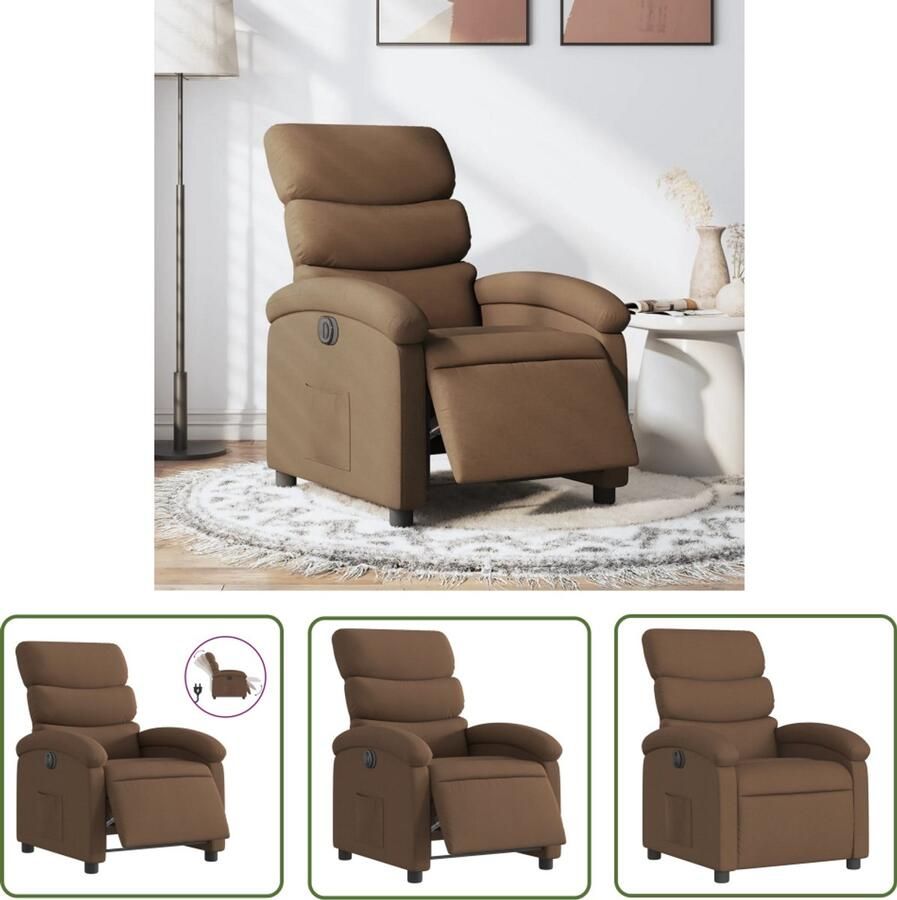 The Living Store Fauteuil verstelbaar elektrisch stof bruin Elektrische Fauteuil Elektrische Verstelbare Stoel Loungestoel Relaxfauteuil Comfortabele Fauteuil
