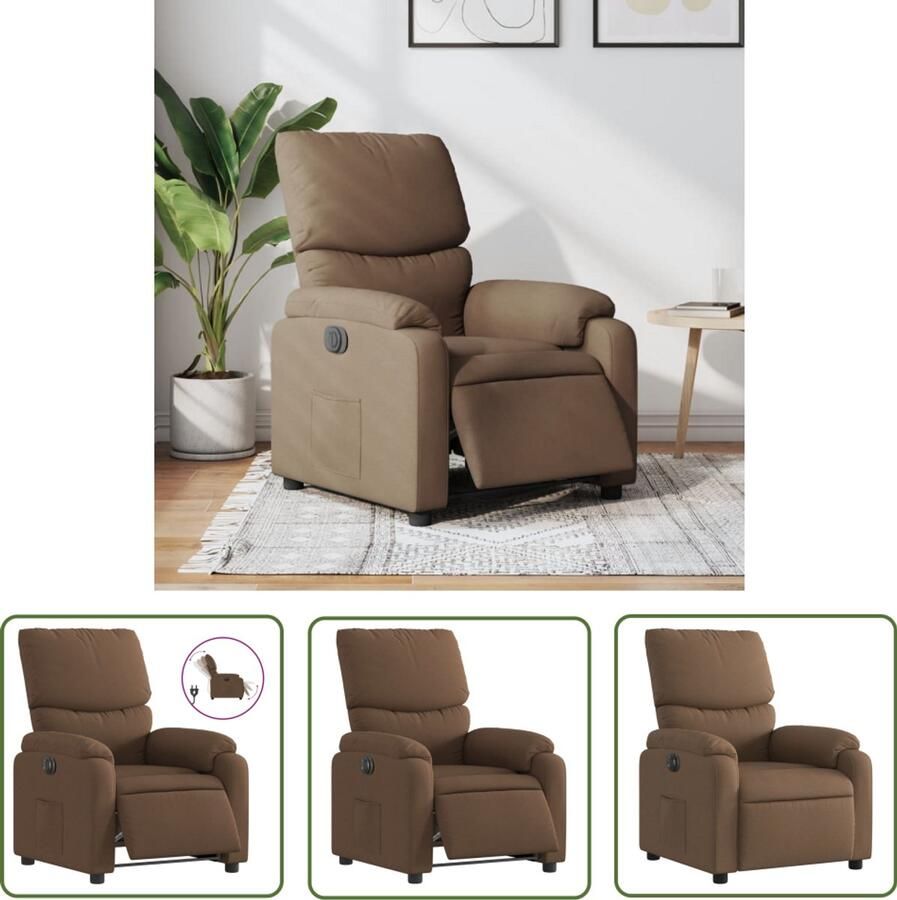 The Living Store Fauteuil verstelbaar elektrisch stof bruin Elektrische Fauteuil Elektrische Loungestoel Relaxfauteuil Verstelbare Fauteuil Lederlook Fauteuil