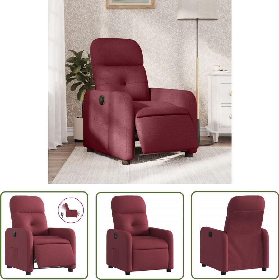 VidaXL Fauteuil verstelbaar elektrisch stof wijnrood Verstelbare Fauteuil Elektrische Fauteuil Lounge Fauteuil Rood Design Fauteuil