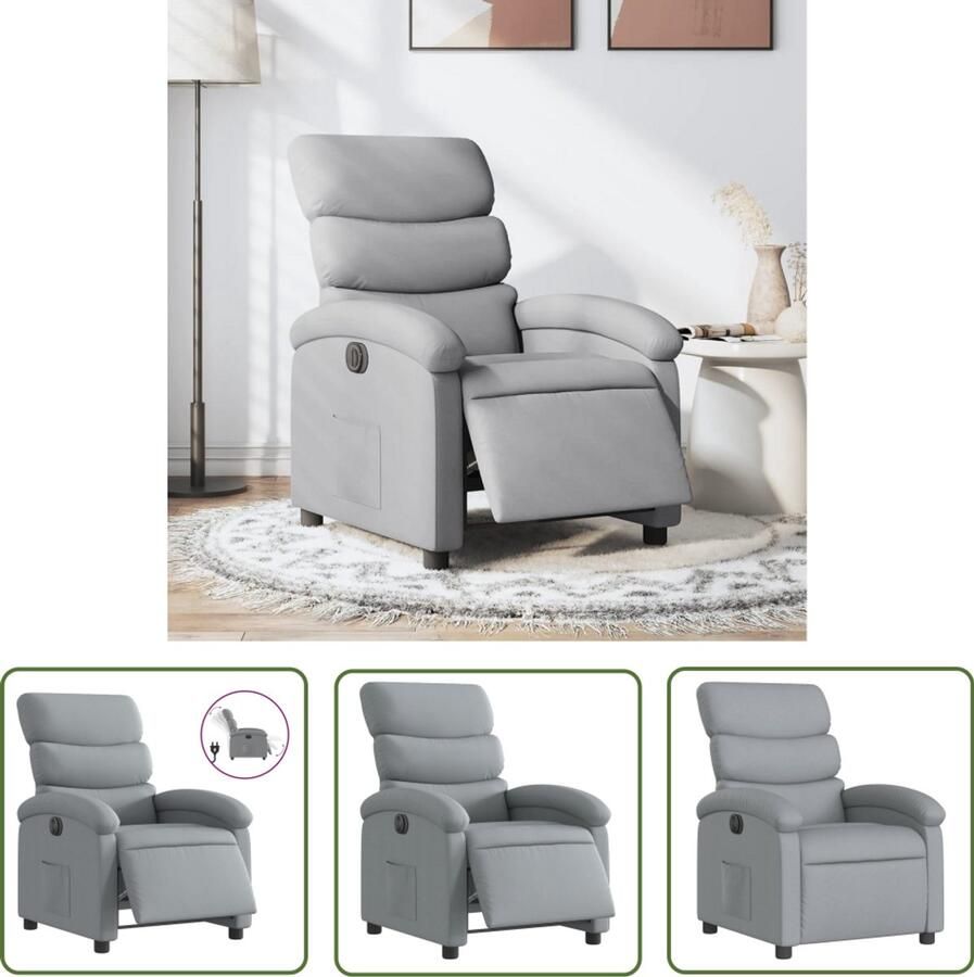 VidaXL Fauteuil elektrisch verstelbaar stof lichtgrijs Elektrische Fauteuil Elektrische Loungestoel Fauteuil Grijs Lounge Stoel Relaxstoel