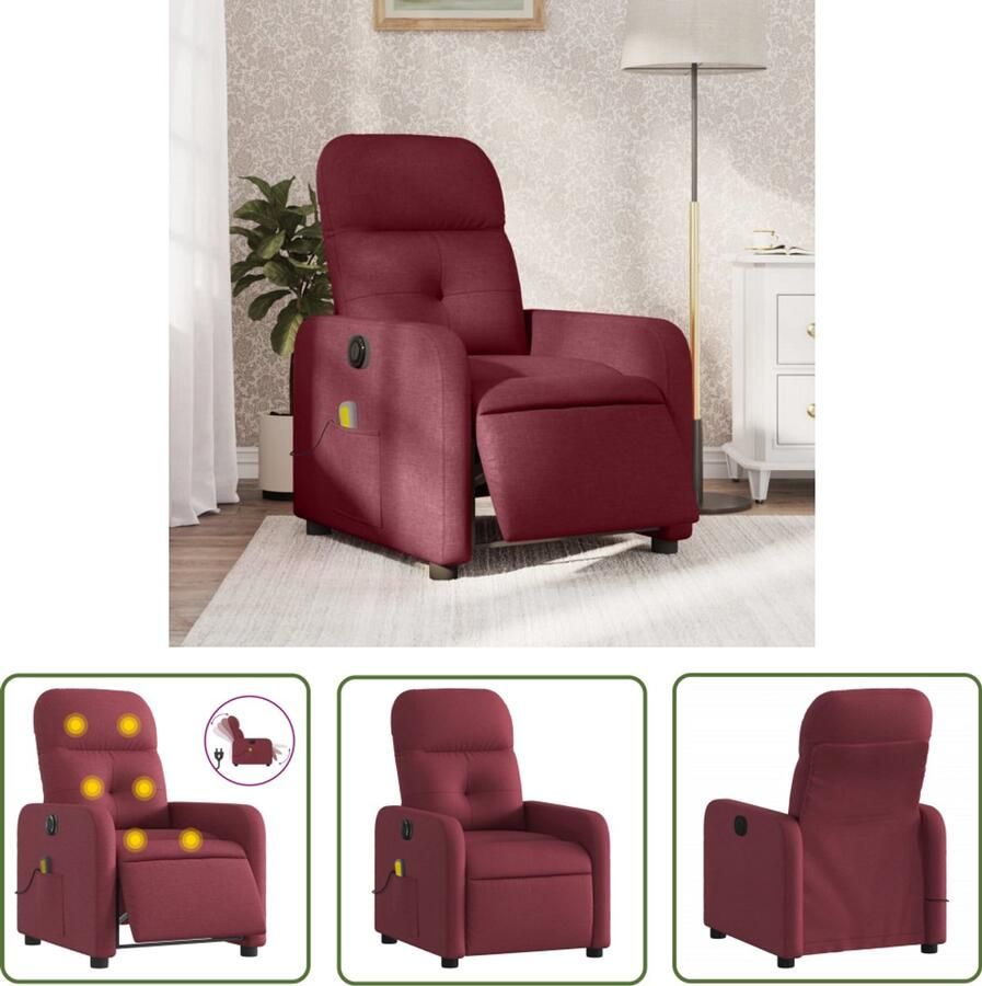 The Living Store Massagestoel elektrisch verstelbaar stof wijnrood Elektrische Massagestoel Massagefauteuil Elektrische Relaxfauteuil Wijnrode Fauteuil Lounge Stoel