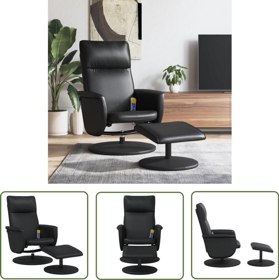 The Living Store Massagestoel verstelbaar met voetenbankje kunstleer zwart Massagestoel Elektrische Massage Ergonomische Stoel Lounge Stoel Zitzak