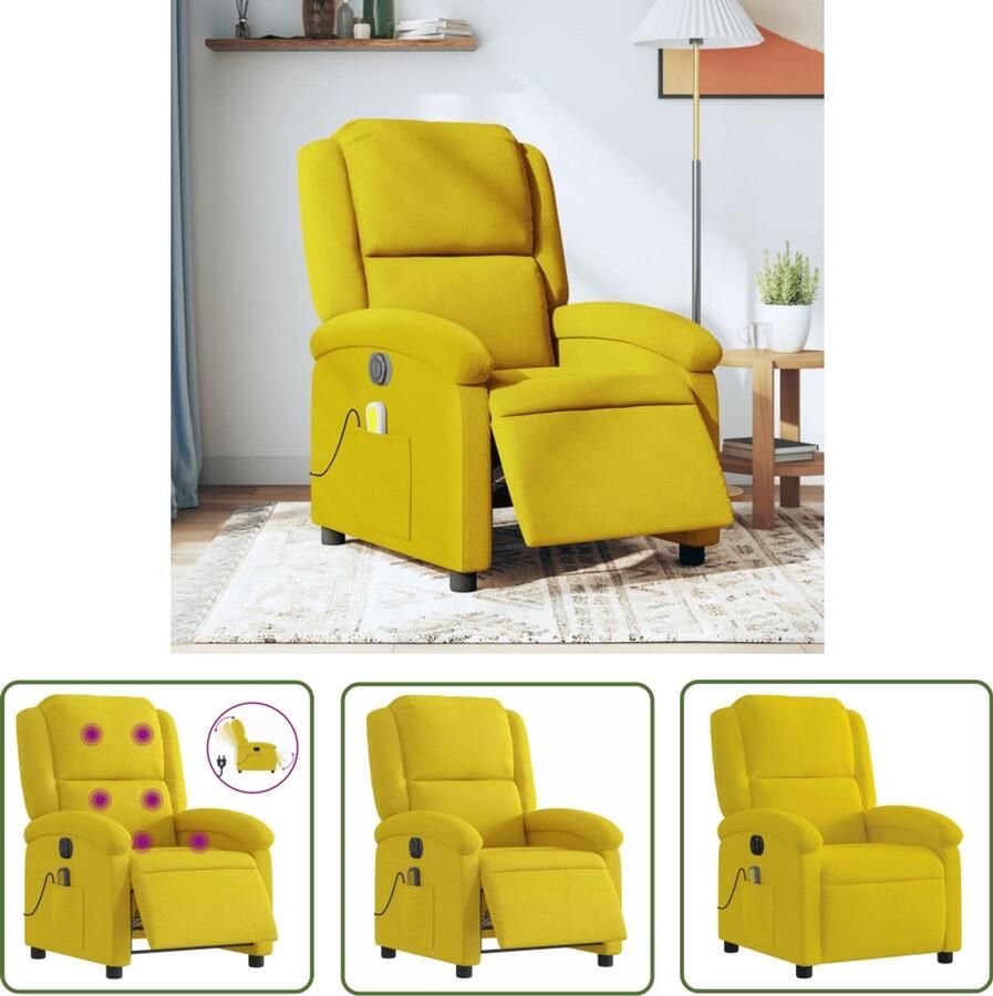 The Living Store Massagestoel elektrisch verstelbaar fluweel geel Elektrische Massagestoel Massagefauteuil Fluweel Fauteuil Relaxfauteuil Ergonomische Stoel
