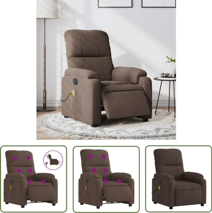 The Living Store Massagestoel elektrisch verstelbaar microvezelstof bruin Elektrische Massagestoel Massagefauteuil Relaxstoel Ergonomische Stoel Lounge Stoel