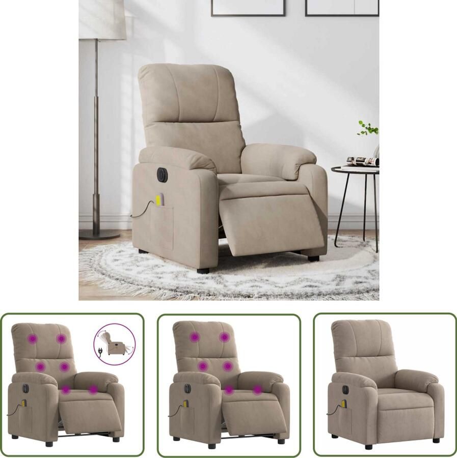 VidaXL Massagestoel elektrisch verstelbaar microvezelstof taupe Massagestoel Elektrische Massagestoel Massagefauteuil Relaxstoel Loungestoel