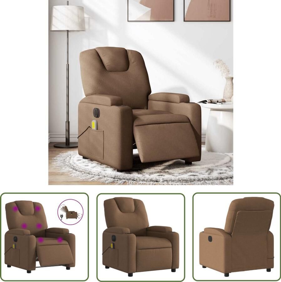 VidaXL Massagestoel elektrisch verstelbaar stof bruin Massagestoel Elektrische Massagestoel Massagefauteuil Ergonomische Stoel Relaxstoel