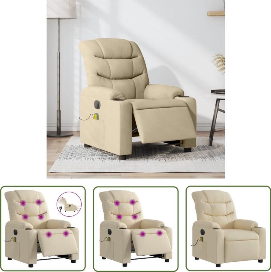 VidaXL Massagestoel elektrisch verstelbaar stof crèmekleurig Massagestoel Elektrische Massagestoel Lounge Stoel Relaxstoel Ergonomische Stoel