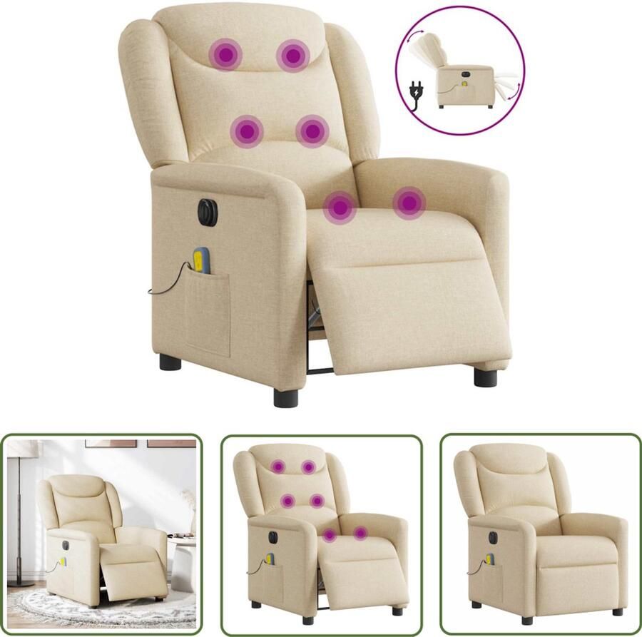 VidaXL Massagestoel elektrisch verstelbaar stof crèmekleurig Massagestoel Elektrische Massagestoel Massagefauteuil Ergonomische Stoel Relaxstoel