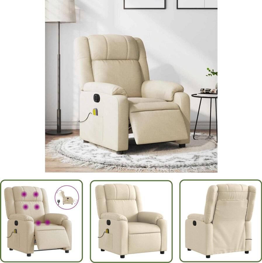 VidaXL Massagestoel elektrisch verstelbaar stof crèmekleurig Massagestoel Elektrische Massagestoel Relaxstoel Ergonomische Stoel Lounge Stoel