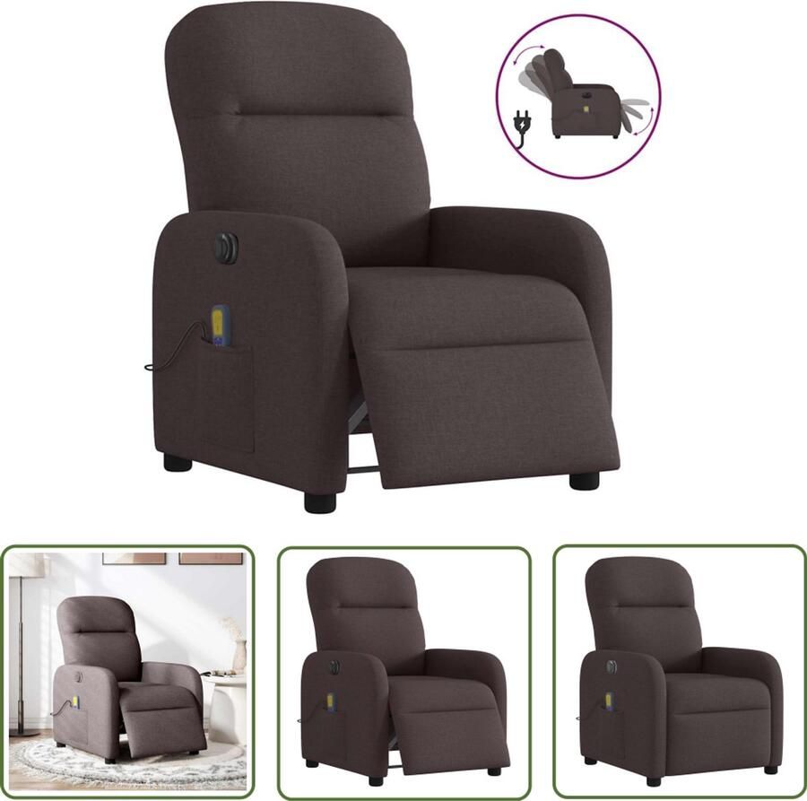 VidaXL Massagestoel elektrisch verstelbaar stof donkerbruin Massagestoel Elektrische Massagestoel Massagefauteuil Relaxstoel Wellnessstoeltje