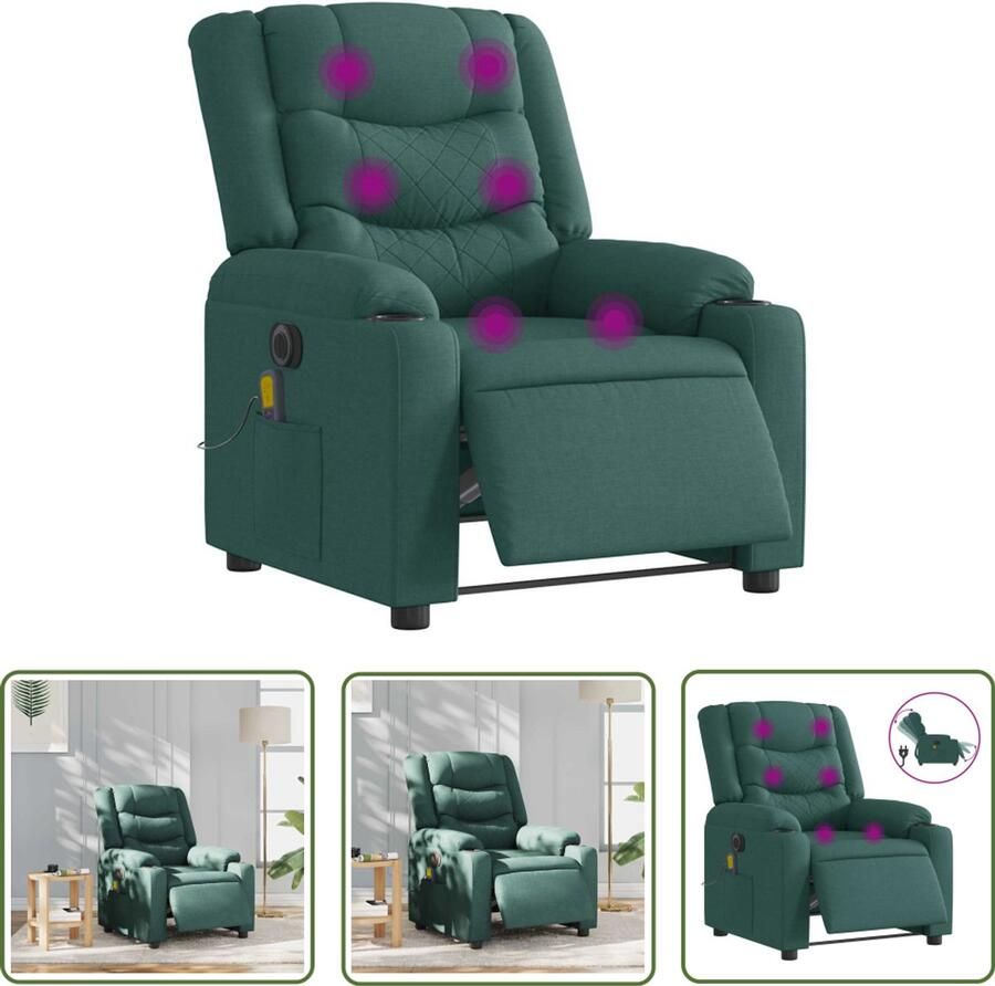 VidaXL Massagestoel elektrisch verstelbaar stof donkergroen Massagestoel Elektrische Massagestoel Massagefauteuil Relaxstoel Loungestoel