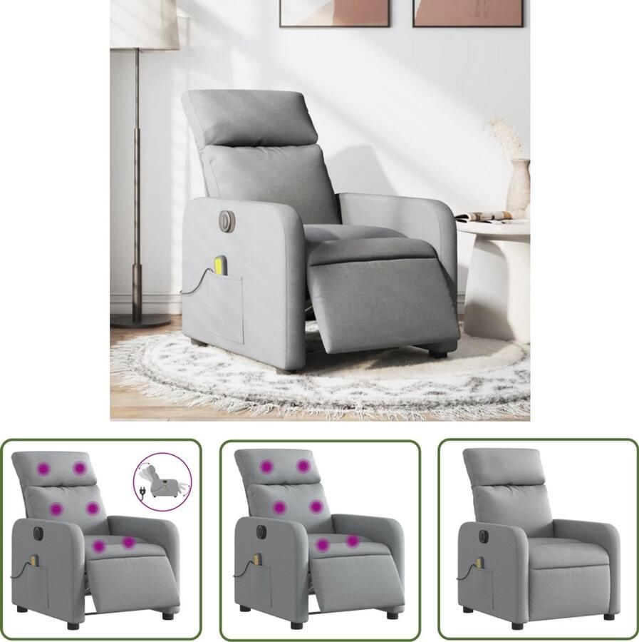 The Living Store Massagestoel elektrisch verstelbaar stof lichtgrijs Massagestoel Elektrische Fauteuil Massagefauteuil Comfortstoel Relaxstoelen