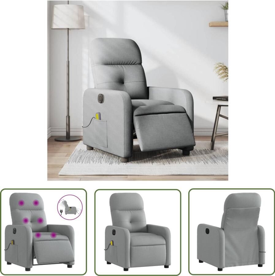 The Living Store Massagestoel elektrisch verstelbaar stof lichtgrijs Elektrische Massagestoel Massagefauteuil Comfortabele Stoel Relaxstoel Loungestoel