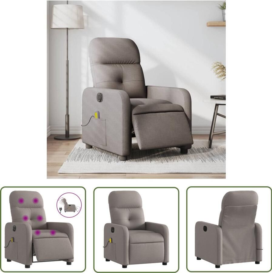 VidaXL Massagestoel elektrisch verstelbaar stof taupe Massagestoel Elektrische Massagestoel Lounge Stoel Relaxstoel Ergonomische Stoel