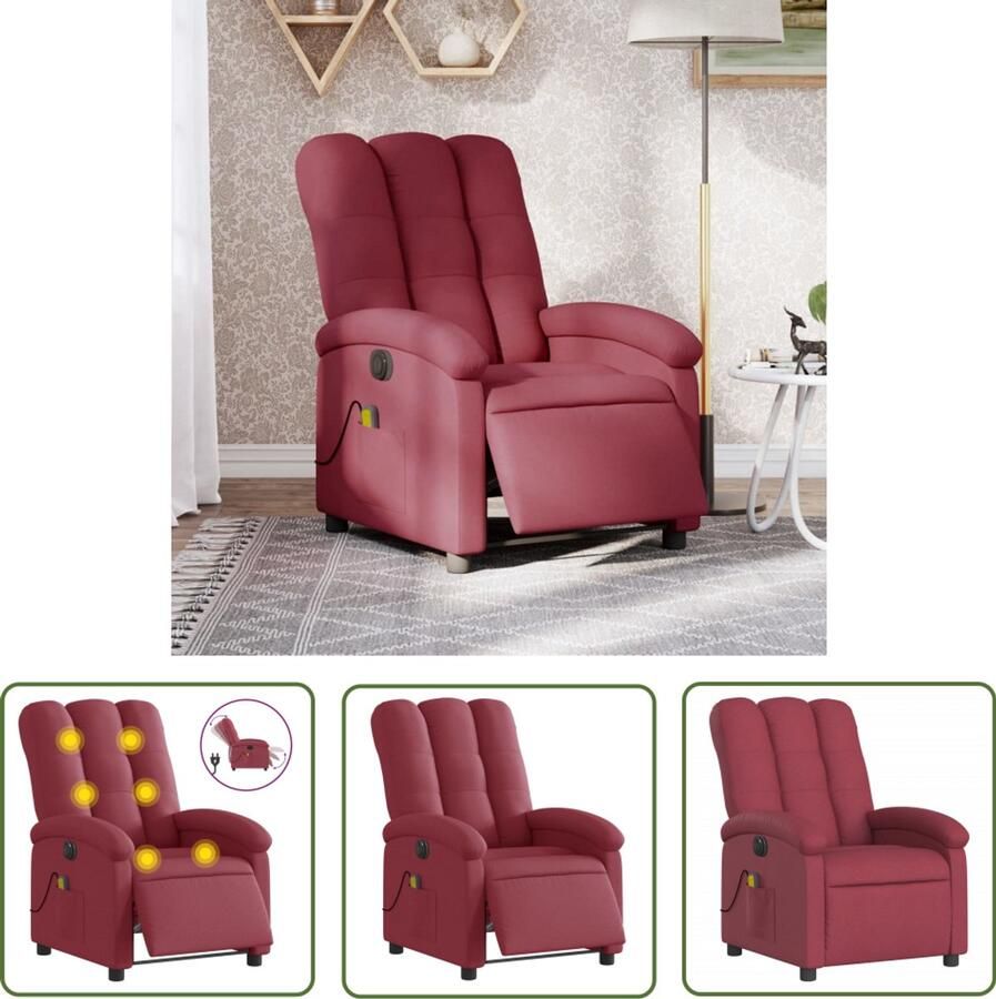 The Living Store Massagestoel elektrisch verstelbaar stof wijnrood Massagestoel Elektrische Fauteuil Lounge Stoel Relaxstoel Comfortstoelen