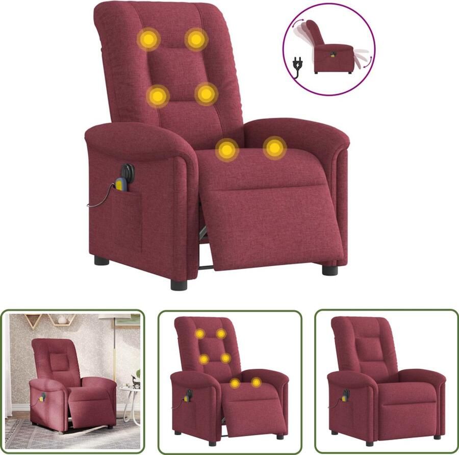 VidaXL Massagestoel elektrisch verstelbaar stof wijnrood Massagestoel Elektrische Massagestoel Massagefauteuil Ergonomische Stoel Relaxstoel