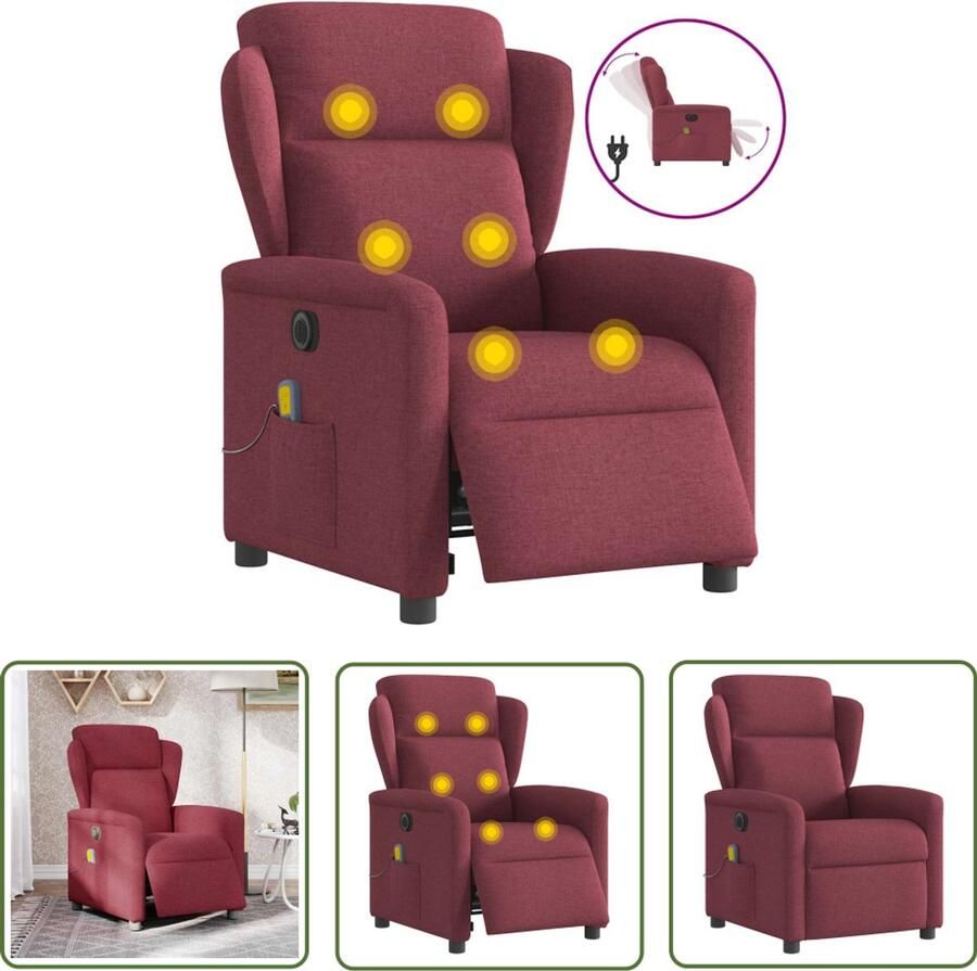 VidaXL Massagestoel elektrisch verstelbaar stof wijnrood Massagestoel Elektrische Massagestoel Massagefauteuil Relaxstoel Lounge Stoel