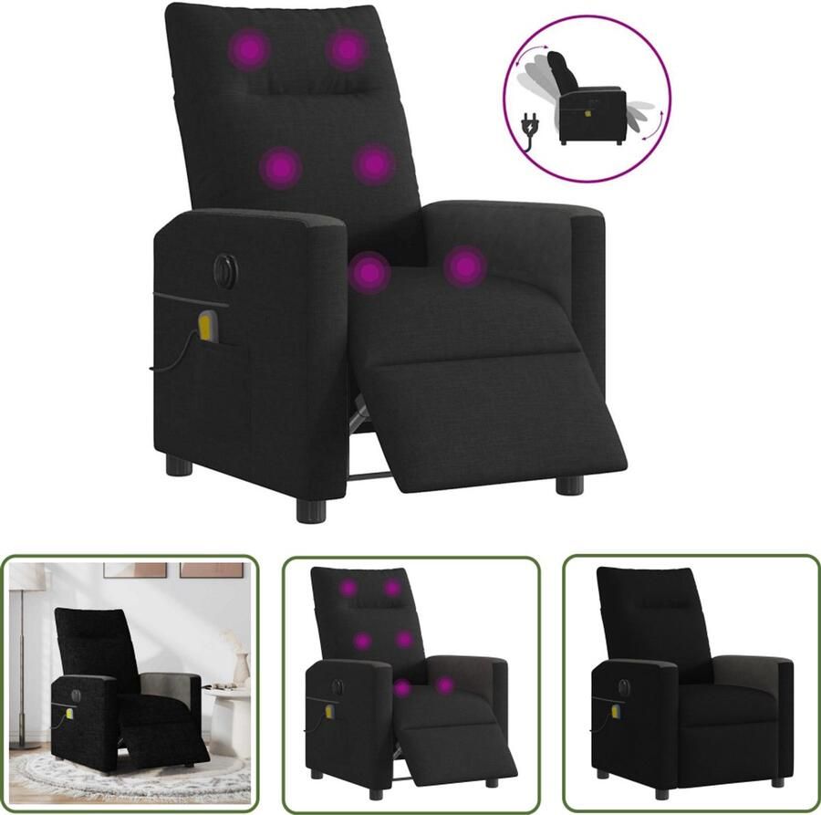 VidaXL Massagestoel elektrisch verstelbaar stof zwart Massagestoel Elektrische Massagestoel Massagefauteuil Ergonomische Stoel Relaxstoel