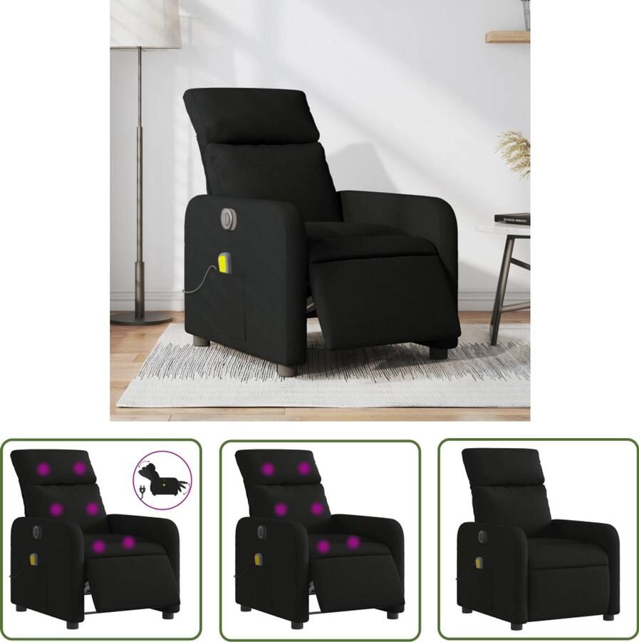 VidaXL Massagestoel elektrisch verstelbaar stof zwart Massagestoel Elektrische Massagestoel Verstelbare Fauteuil Ergonomische Stoel Comfortstoel