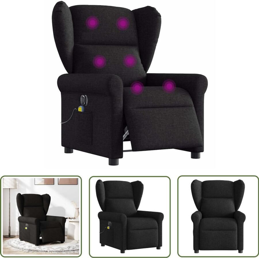 VidaXL Massagestoel elektrisch verstelbaar stof zwart Massagestoel Elektrische Massagestoel Verstelbare Fauteuil Massagefauteuil Relaxstoel