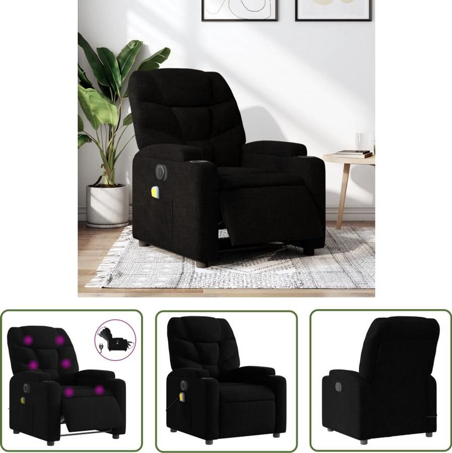The Living Store Massagestoel elektrisch verstelbaar stof zwart Elektrische Massagestoel Massagefauteuil Elektrische Relaxfauteuil Zwarte Massagestoel Ergonomische Stoel