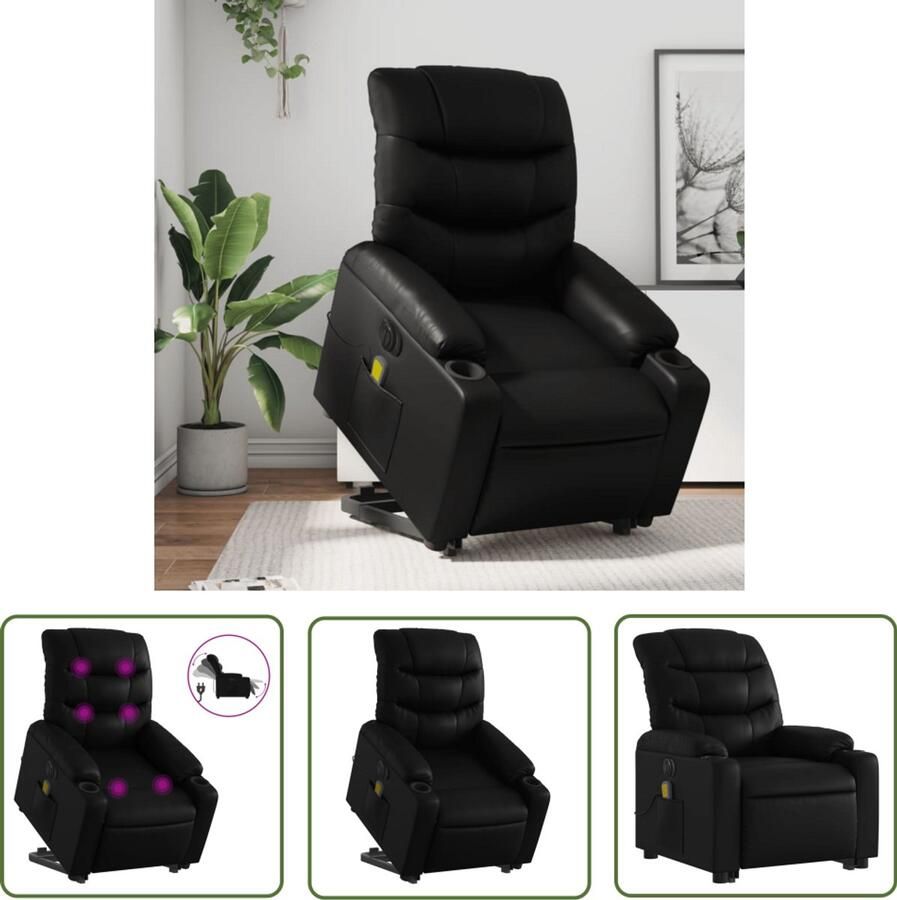 VidaXL Elektrische Massagestoel Sta-op Massagestoel Sta-op-massagestoel elektrisch kunstleer zwart Massagerugstoel Loungestoel Kantoorstoelen