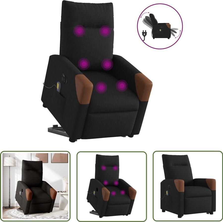 VidaXL Elektrische Massagestoel Sta-op Massagestoel Sta-op-massagestoel elektrisch verstelbaar stof zwart Massagefauteuil Zitzak Relaxstoel
