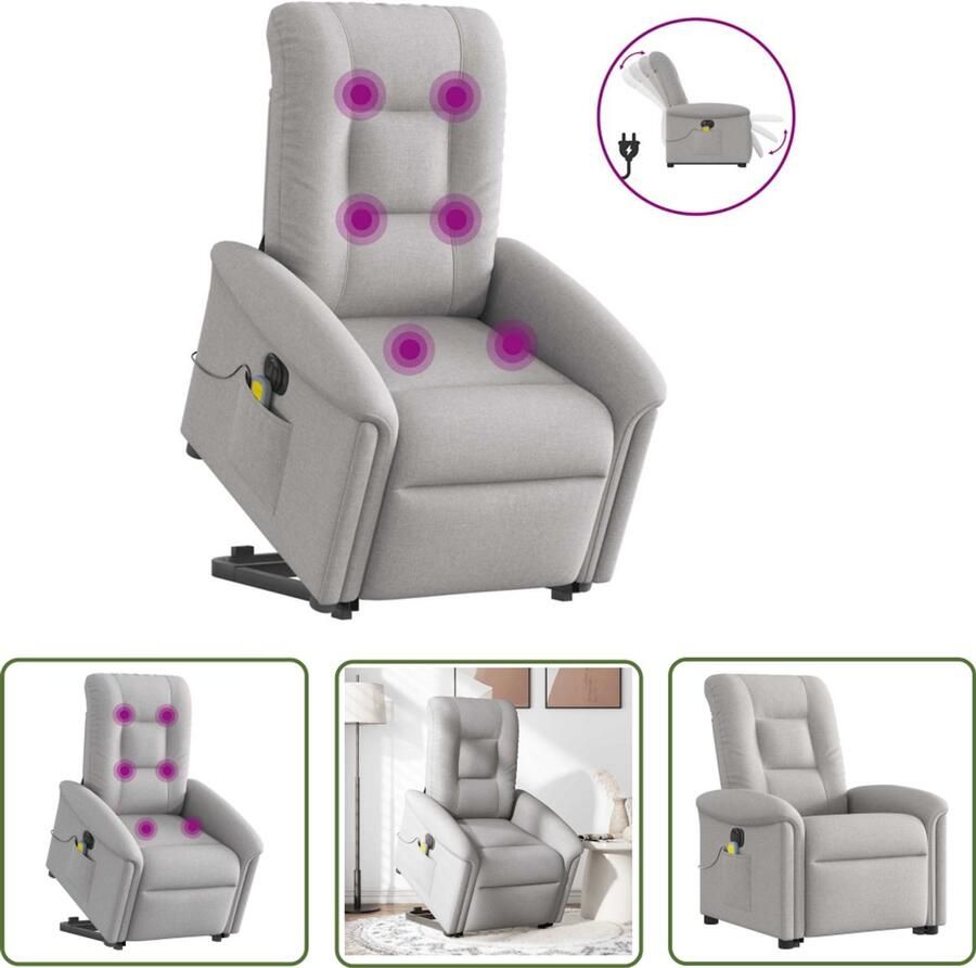 VidaXL Elektrische Massagestoel Sta-op Massagestoel Sta-op-massagestoel elektrisch verstelbaar stof wolk grijs Massagefauteuil Voetenbank Loungestoel