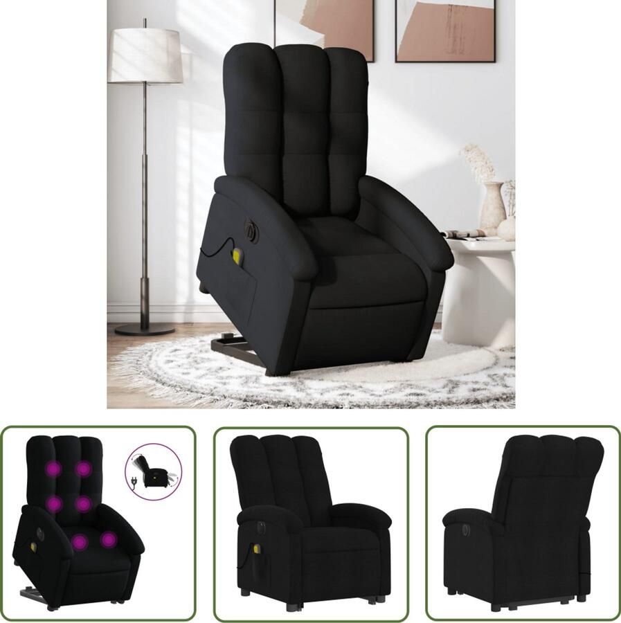 VidaXL Elektrische Massagestoel Sta-op Massagestoel Sta-op-massagestoel elektrisch verstelbaar stof zwart Massagerstoel Loungestoel Relaxfauteuil