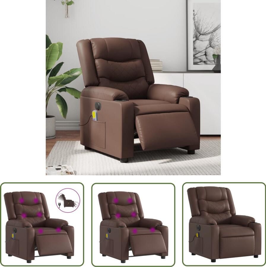 The Living Store Massagestoel verstelbaar elektrisch kunstleer bruin Massagestoel Elektrische Fauteuil Massagefauteuil Comfortstoel Relaxstoelen