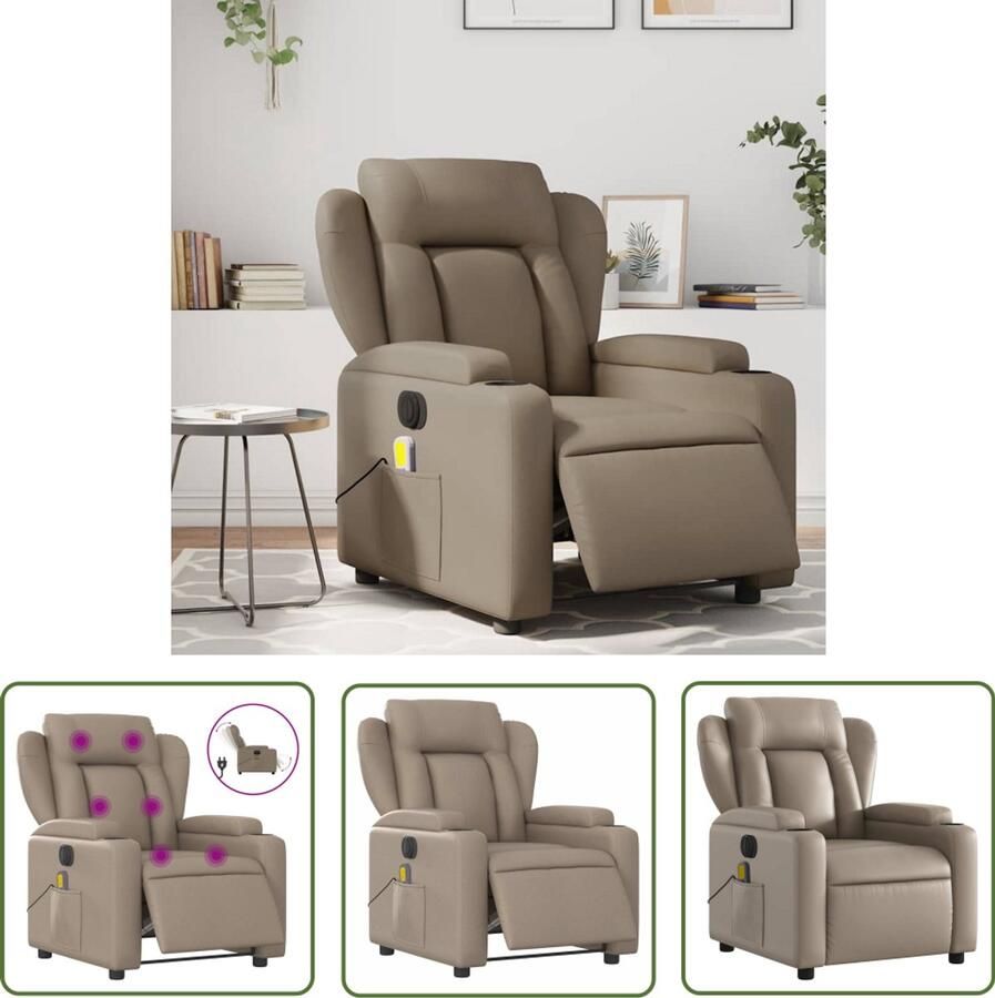 The Living Store Massagestoel verstelbaar elektrisch kunstleer cappuccinokleurig Elektrische Massagestoel Massagerugkussen Loungestoel Relaxfauteuil Ergonomische Stoel