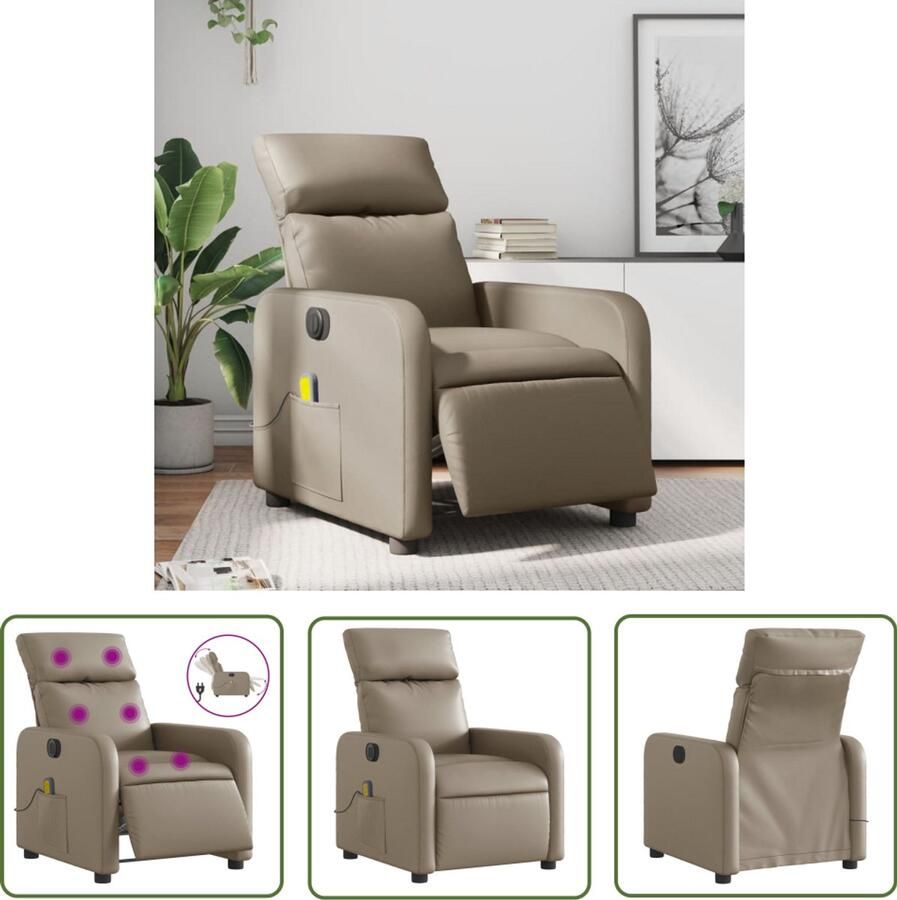 The Living Store Massagestoel verstelbaar elektrisch kunstleer cappuccinokleurig Elektrische Massagestoel Massagefauteuil Kapstok Loungestoel Comfortstoelen