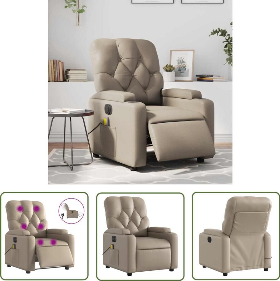 VidaXL Massagestoel verstelbaar elektrisch kunstleer cappuccinokleurig Massagestoel Elektrische Massagestoel Massagefauteuil Comfortstoel Kapstok