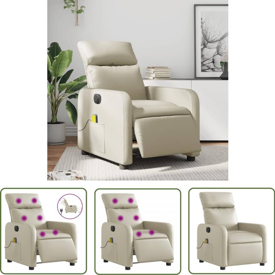 The Living Store Massagestoel verstelbaar elektrisch kunstleer crèmekleurig Massagestoel Elektrische Fauteuil Massagefauteuil Comfortstoel Relaxstoelen